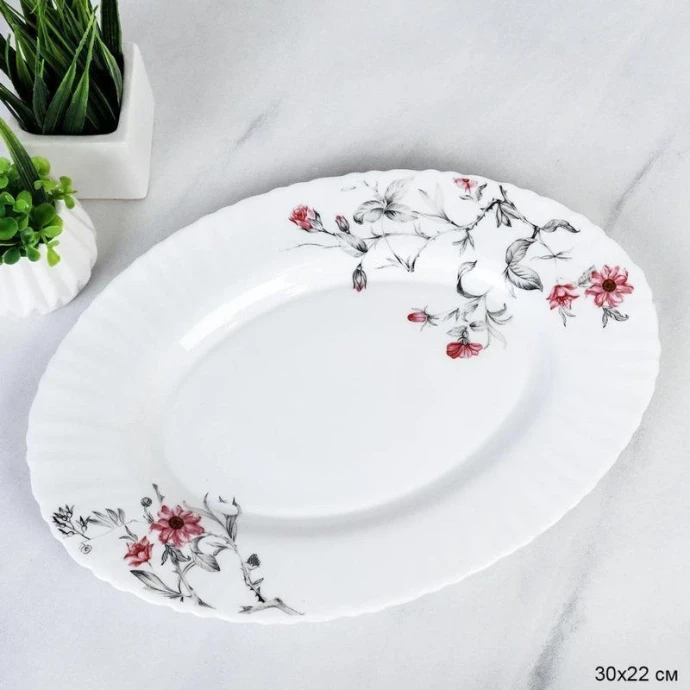 Блюдо 30см стеклокерамика СЕРЫЙ КУСТИК овальное 36/LHP-FW4 (7318) (2)