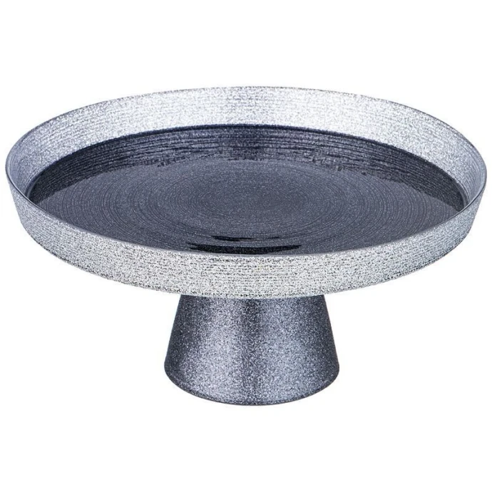 Блюдо 21см стекло Miracle black silver на ножке