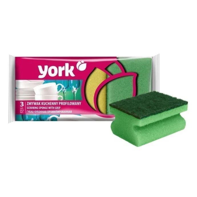 Губка для посуды 3шт 4*9*6,5см поролон профилированная YORK (45)