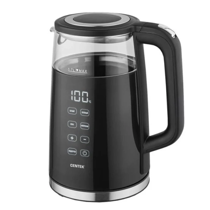 Чайник электрический 1,7л стекло Centek CT-0039 черный 2200Вт , LED-подсветка, сенсор (6)