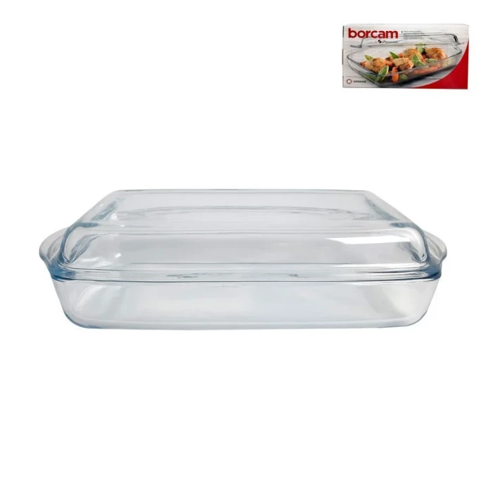Форма для запекания 2л 35*19*8см стекло БОРКАМ прямоугольная с крышкой 59009 (4)