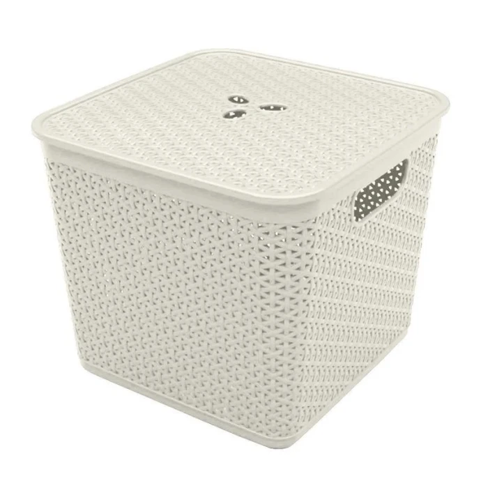 Корзина для хранения 21л 30*30*28см пластик Rattan белое облако со съемной крышкой (6)