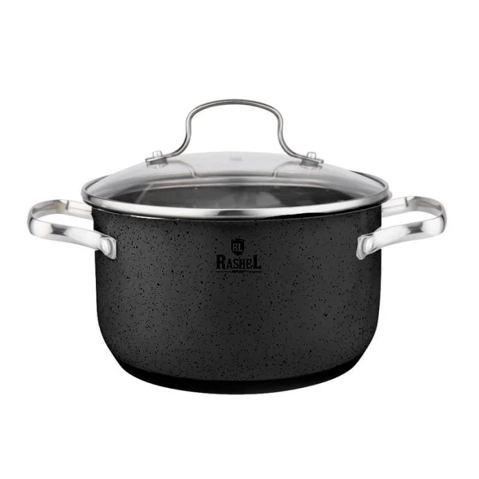 Кастрюля 2,6л нерж.сталь СТЕФАНИ со стекл.крышкой 18*10,5см чёрный гранит (8)