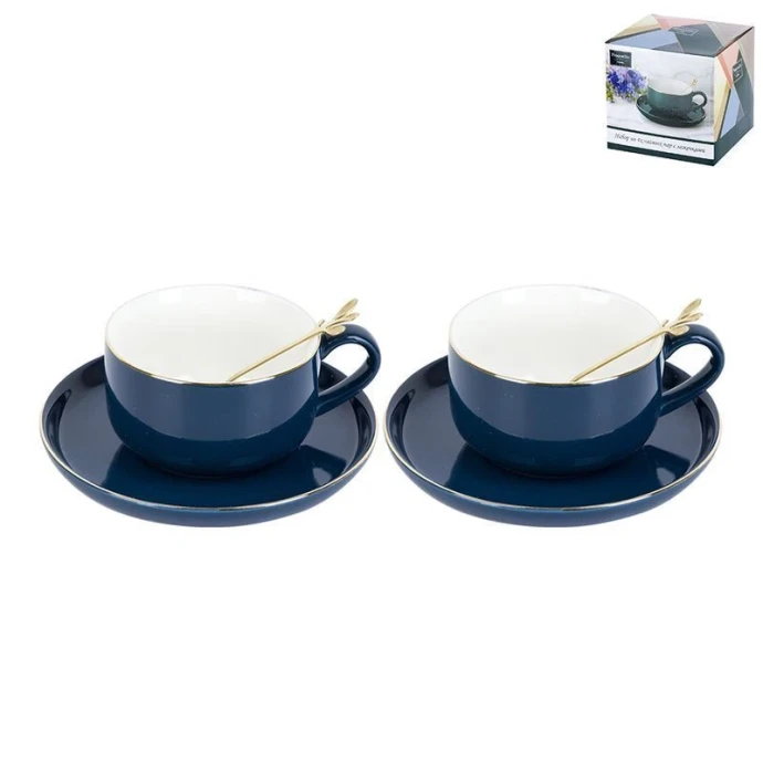 Чайный набор 4пр фарфор Royal line. Mindnight Blue на 2 персоны 350мл с ложками подар.у