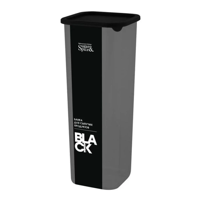 Банка для сыпучих продуктов 1,9л 10,5*10,5*26,5 пластик Sugar&Spice Black квадр. с гибк. кр. (8)