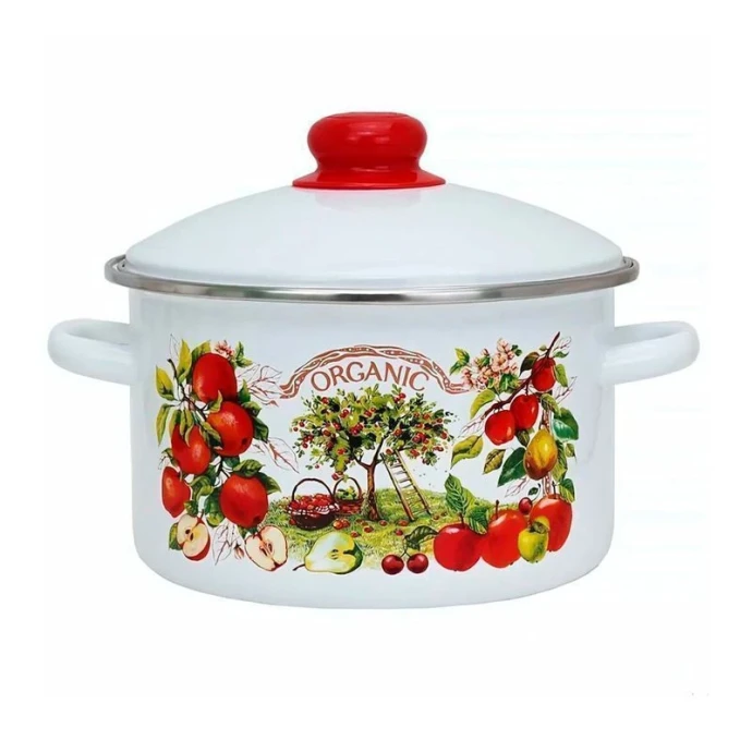 Кастрюля 4л эмаль ORGANIC белая с рис. 01-Б1614/4 (4)