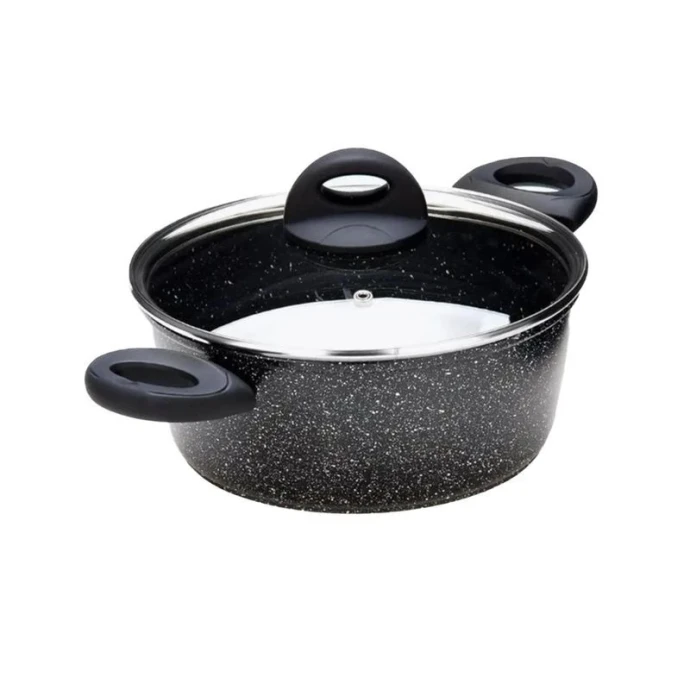 Кастрюля 2,6л алюминий АП мраморная крошка со стекл.крышкой 20см MB25078 (6)