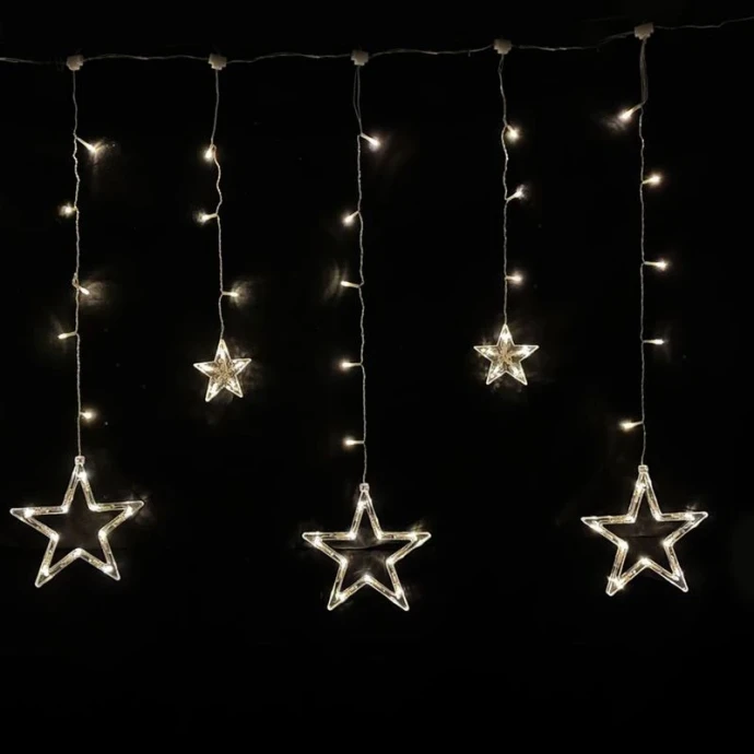 Гирлянда эл. Бахрома Звезды 2,5*0,85м 136LED теплый белый шнур 1м цв.уп JC-15336 (40)