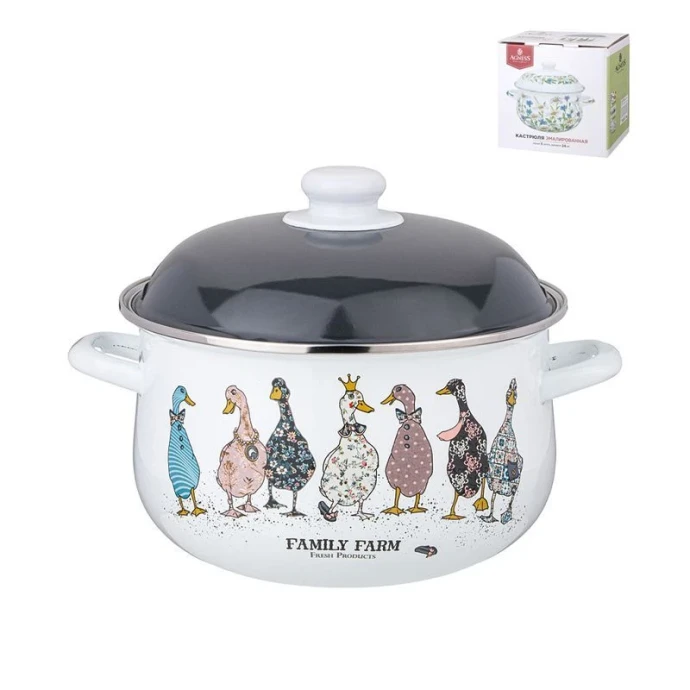 Кастрюля 5л эмаль Family Farm с крышкой 24см выс.14см (6)