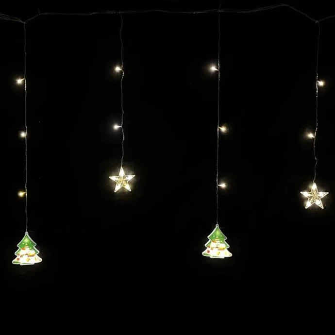Гирлянда эл. Бахрома Звезды и елки 3*0,85м 110UV-LED теплый белый 8 режимов шнур 1м цв.уп JC-15319