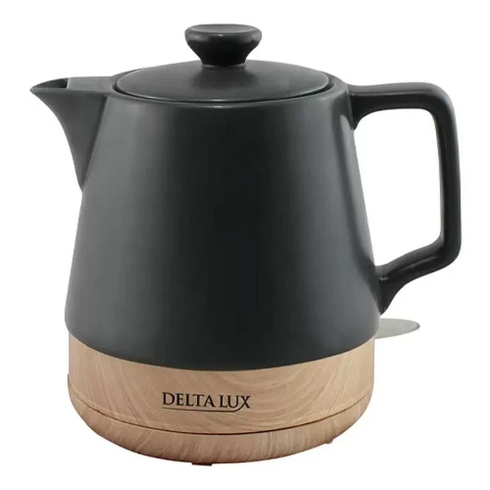 Чайник электрический 1л фарфор 1200Вт DELTA LUX DE-1014 черный (6)