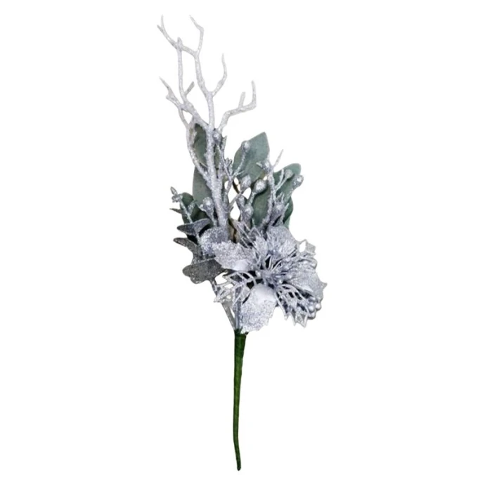 Украшение новогоднее Ветка 35*10см ПУАНСЕТТИЯ серебро OSTVR024282/JC-16456 (300)