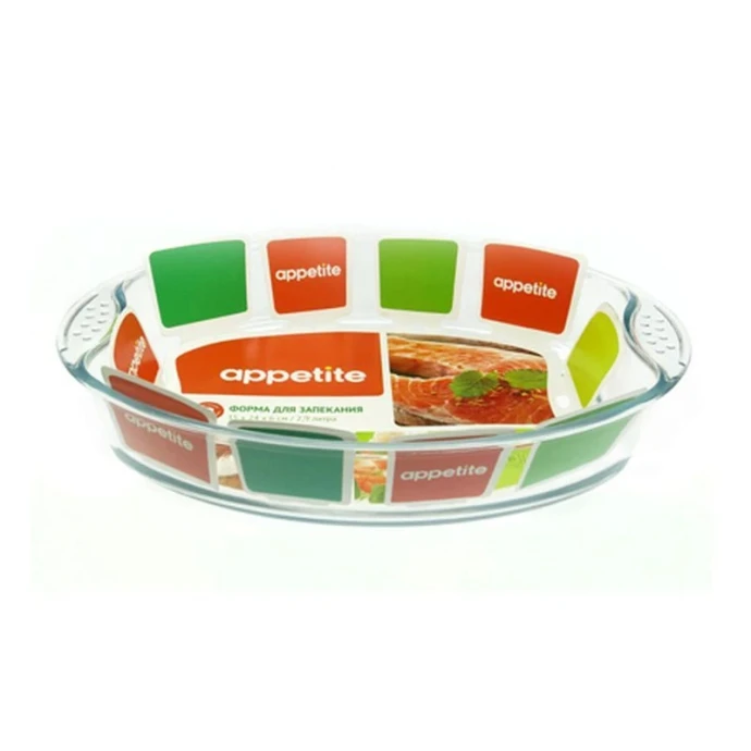 Форма для запекания 2,9л 35*24*6см стекло овальная с ручками PLH10 (6)