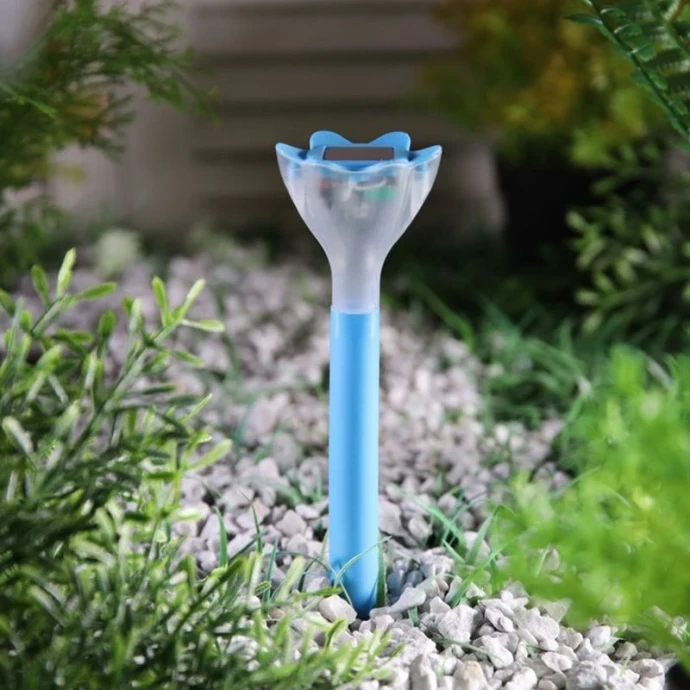 Светильник садовый на солнечной батарее 29*6см пластик Цветок голубой 1LED белый свет (300)