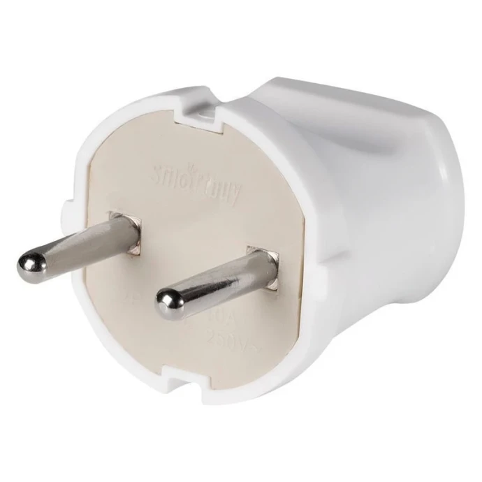 Вилка электрическая универсальная пластик белая 10А 250В Smartbuy SBE-10-P04-w